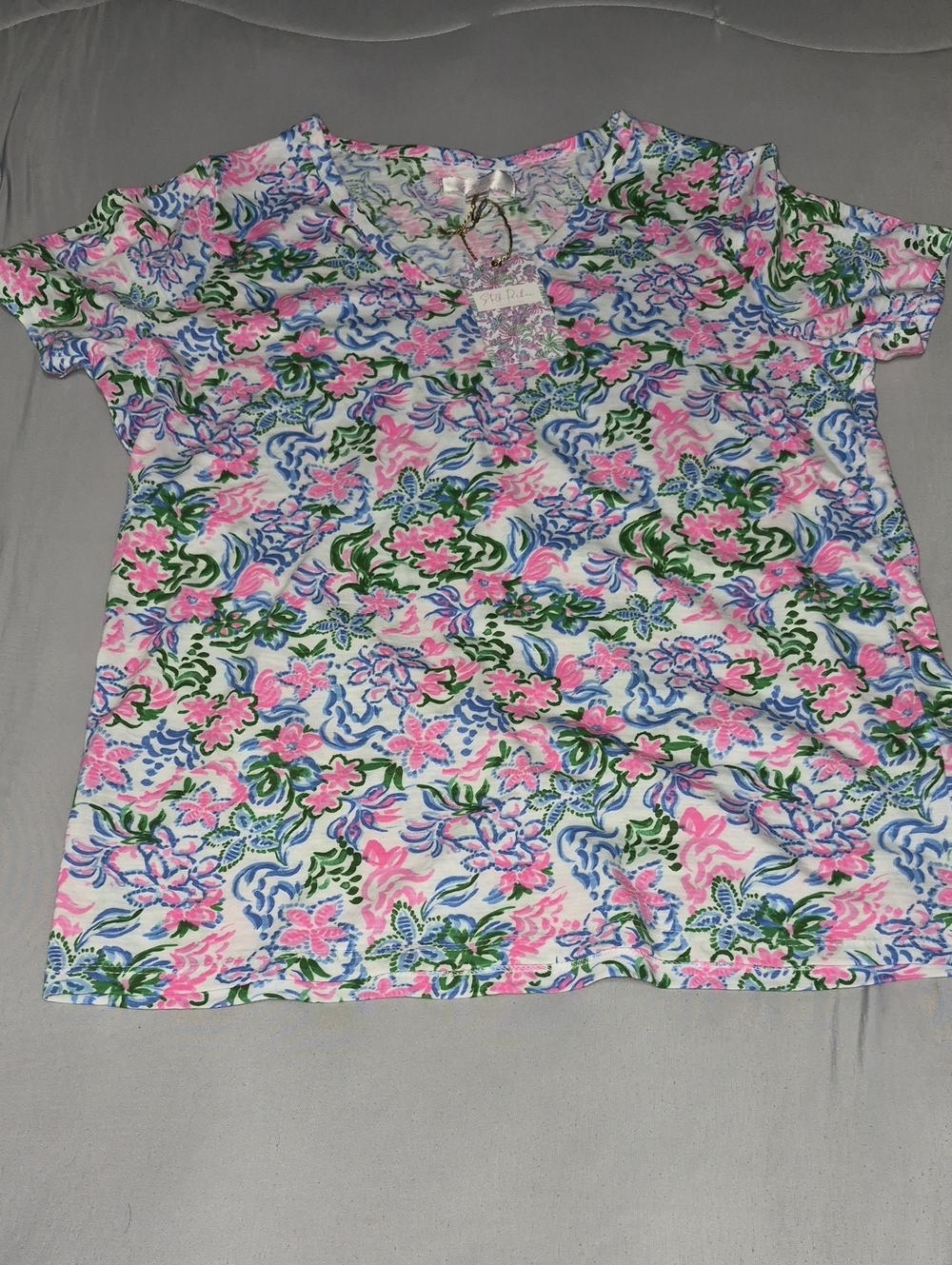 Stella Parker V Neck Short Sleeve Floral Print Medium